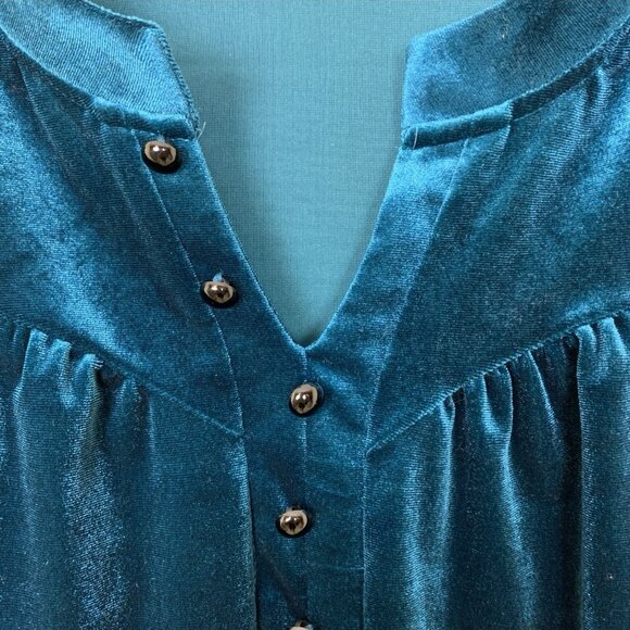 Shein Womens XL Velour Velvet Blouse Teal Holiday Party Fairy Goth Boho Popover - Picture 6 of 13